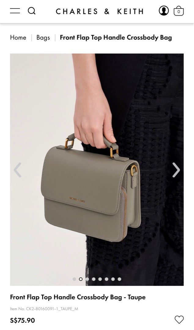 Charles and Keith Front Flap Top Handle Crossbody Bag (Taupe), Women's