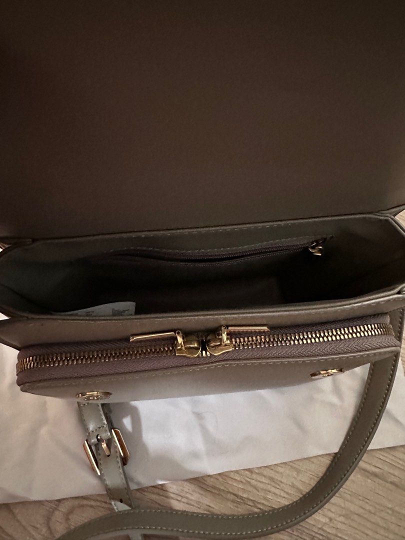 Charles and Keith Front Flap Top Handle Crossbody Bag (Taupe), Women's