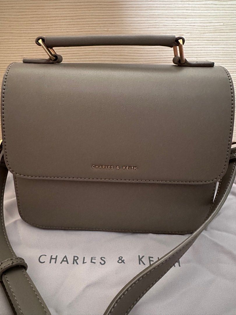 Charles and Keith Front Flap Top Handle Crossbody Bag (Taupe), Women's