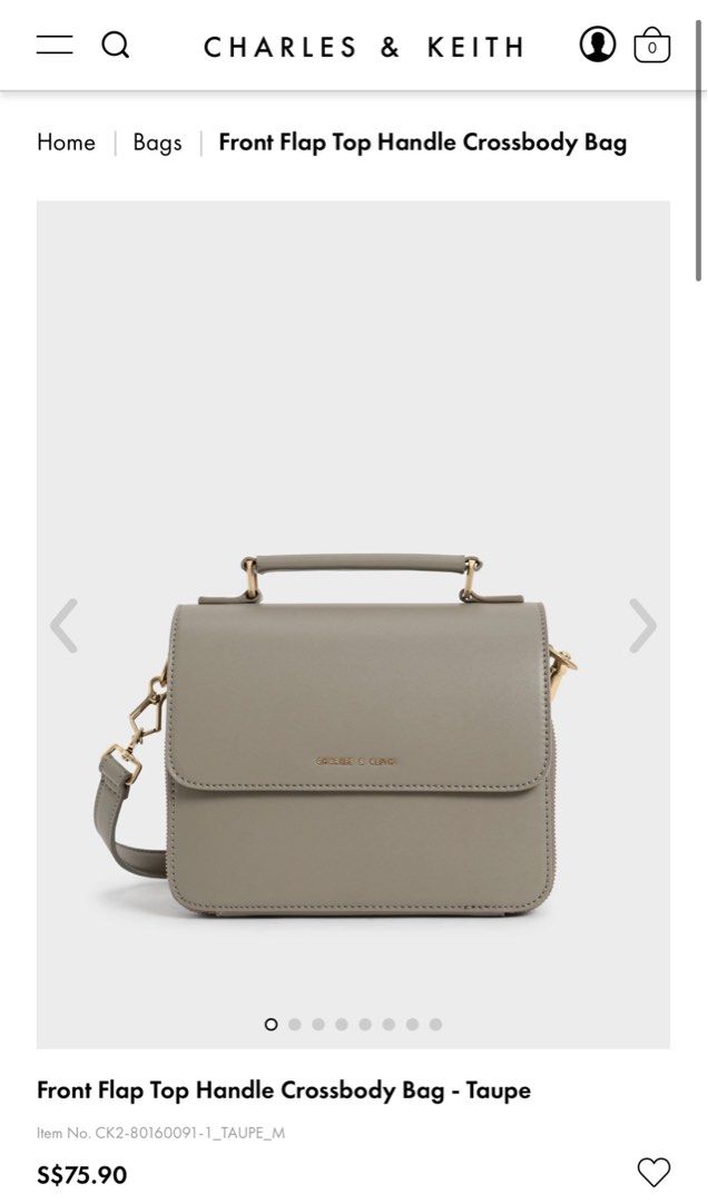 Charles and Keith Front Flap Top Handle Crossbody Bag (Taupe), Women's