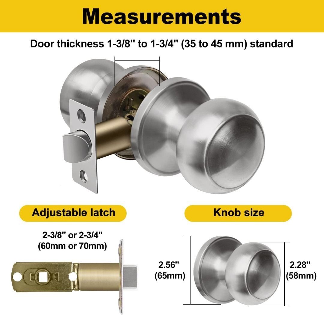 CML Hardware Passage Door Knob, Keyless Interior Door Lock in Solid ...