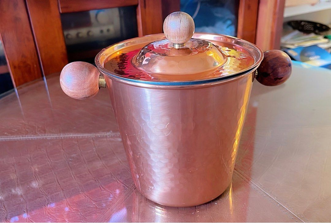 Copper Ice Bucket With Lid Wood Handle TV Home Appliances