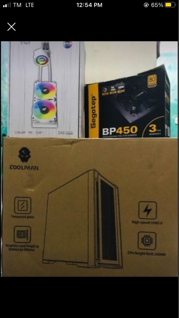 CPU only (Category: Desktops) located in Cavite. Submitted by bryanduehe58505 (Listing ID 1228375128, Image 3). Description: For sale PreLoved CPU unit no issue or something test all you want I3-4170 Asus Mobo 8GB 1600mhz Ram 256GB SSD 450 80+ PSU Branded gt630 1gb palit VC Liquid Cool heat sink Gaming Case CoolMan tempered All working 100% .