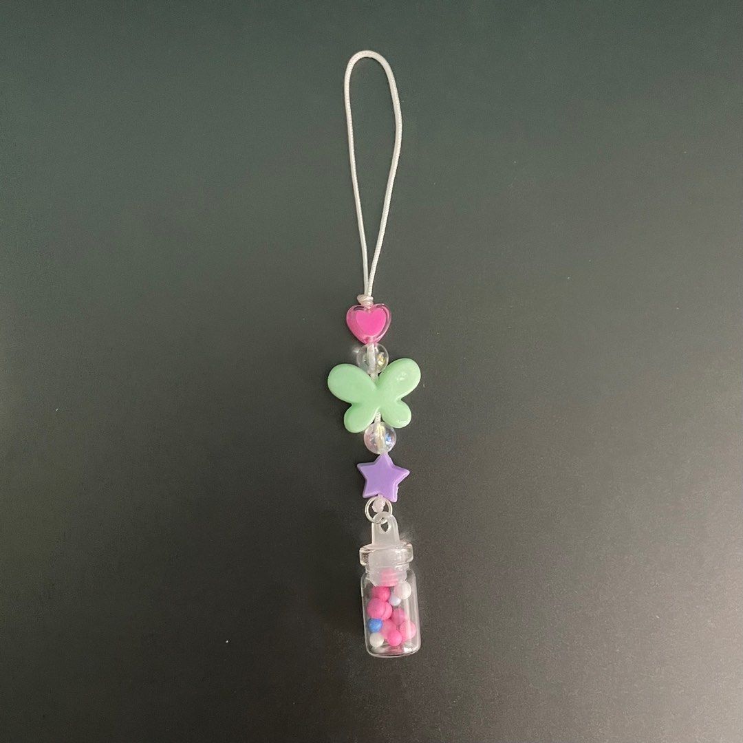 Cute mini bottle small phone strap, handmade keychain phone charm bag charm,  Hobbies u0026 Toys, Stationery u0026 Craft, Handmade Craft on Carousell