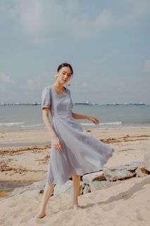 Danity Roses Beverly Linen Midi Dress (Lavender Blue)
