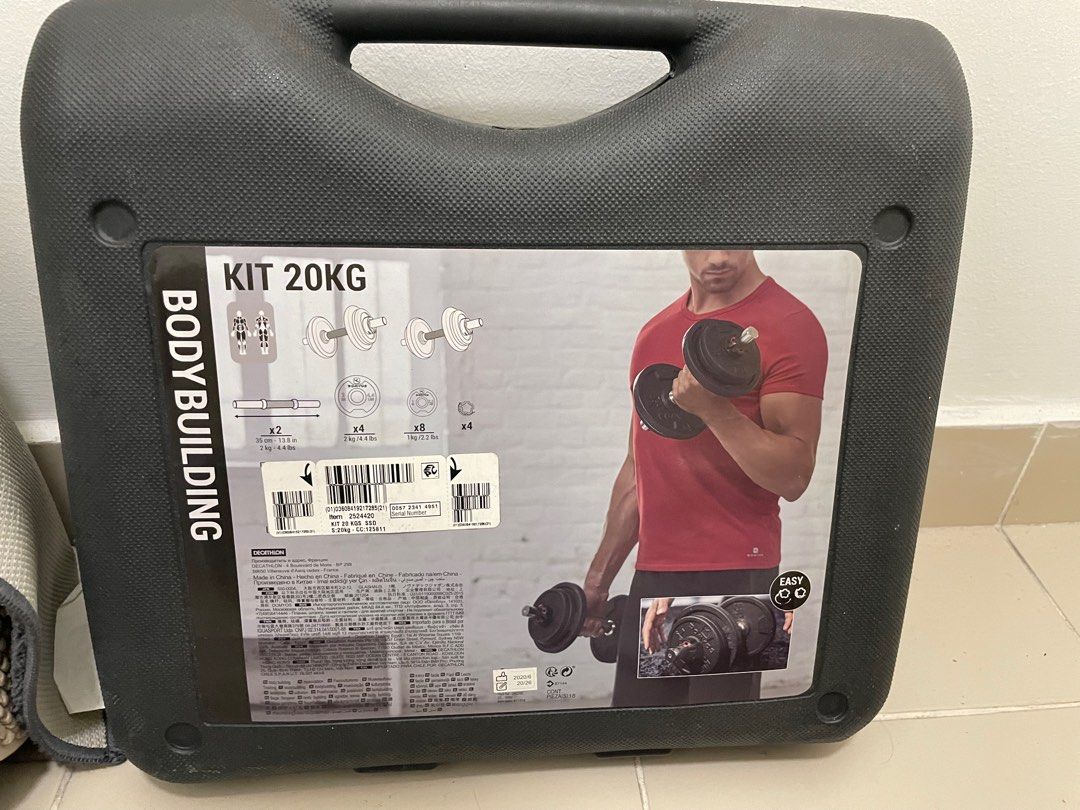 Decathlon 20kg bodybuilding kit, Sports Equipment, Exercise & Fitness, Weights & Dumbbells on