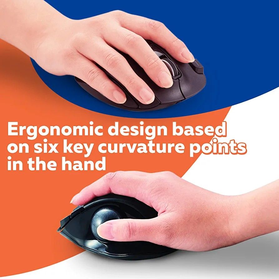 Wireless Trackball Mouse, 6 Button, Thumb Easy to Grip, High