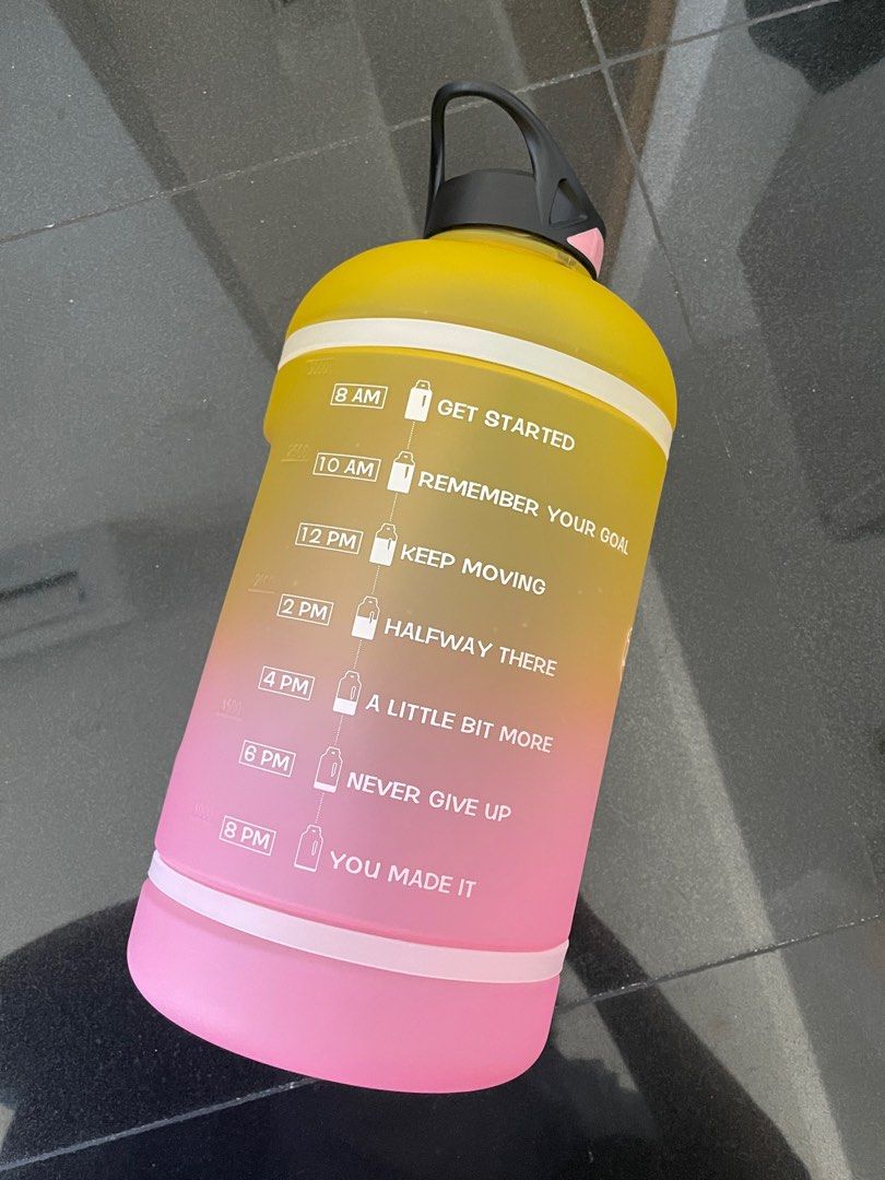 Drinking Bottle with Straw BPA Free 3.78Litre Big Water Bottle Time Green  Pink