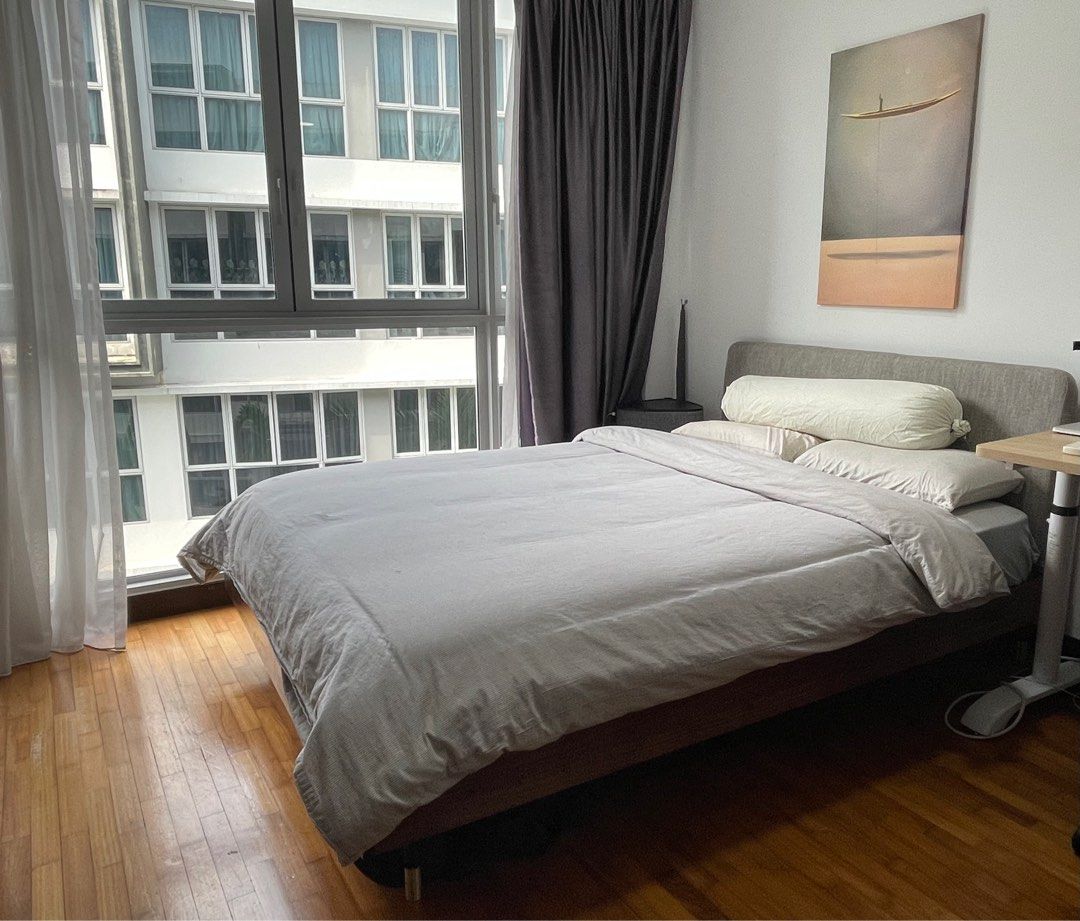 Grey, gold and wood IUIGA bed frame, Furniture & Home Living, Furniture