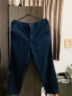 GU 男裝仿羊毛輕便九分褲/長褲/深藍色 M號 320311