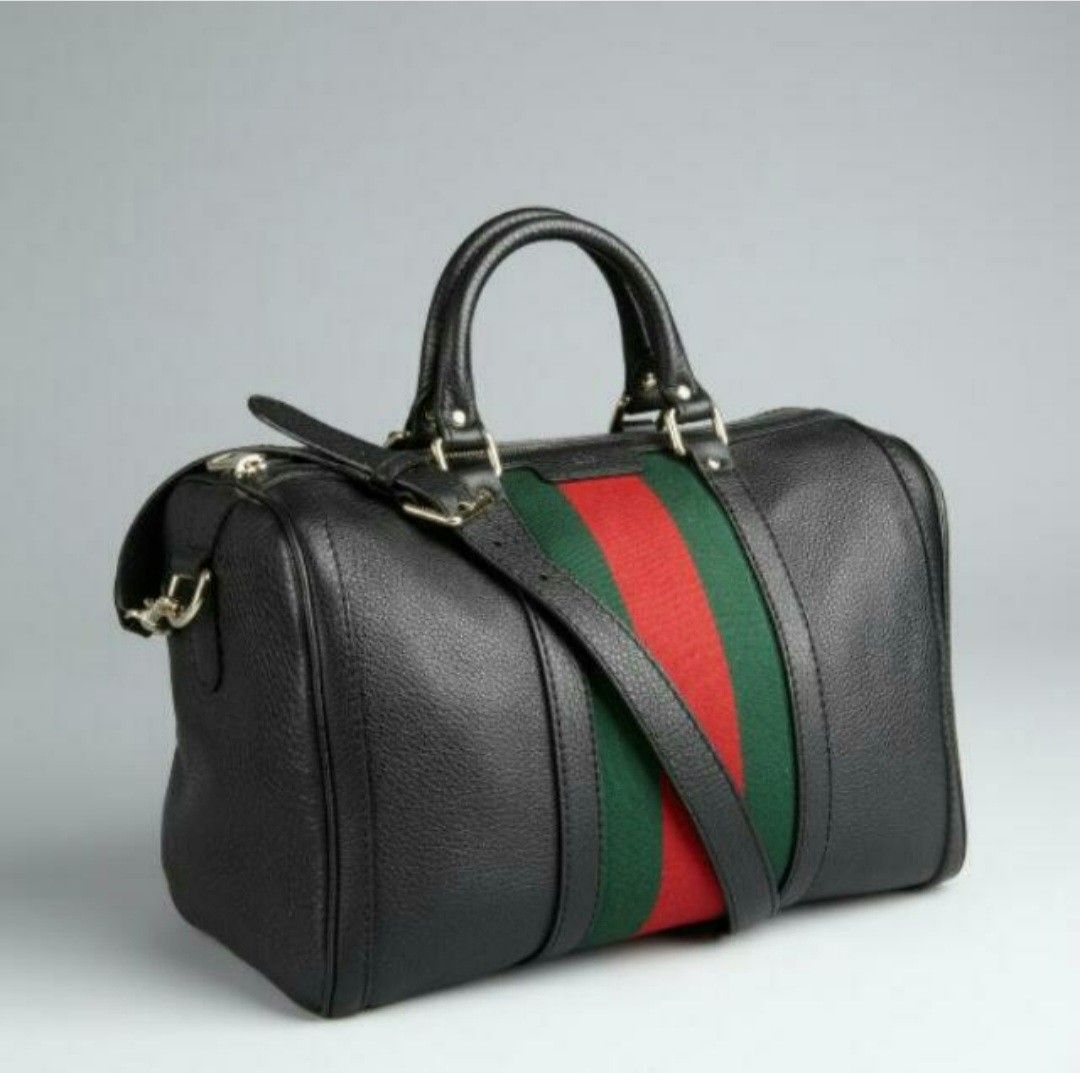 FWRD Renew Gucci Vintage Web Boston Bag in Beige