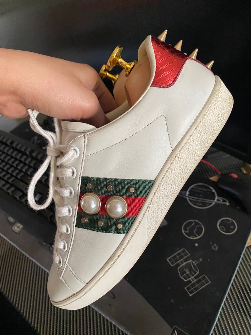 gucci stud web leather sneakers