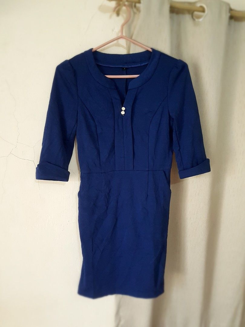 Royal blue Corporate V neck Pencil Bodycon Work Office Business