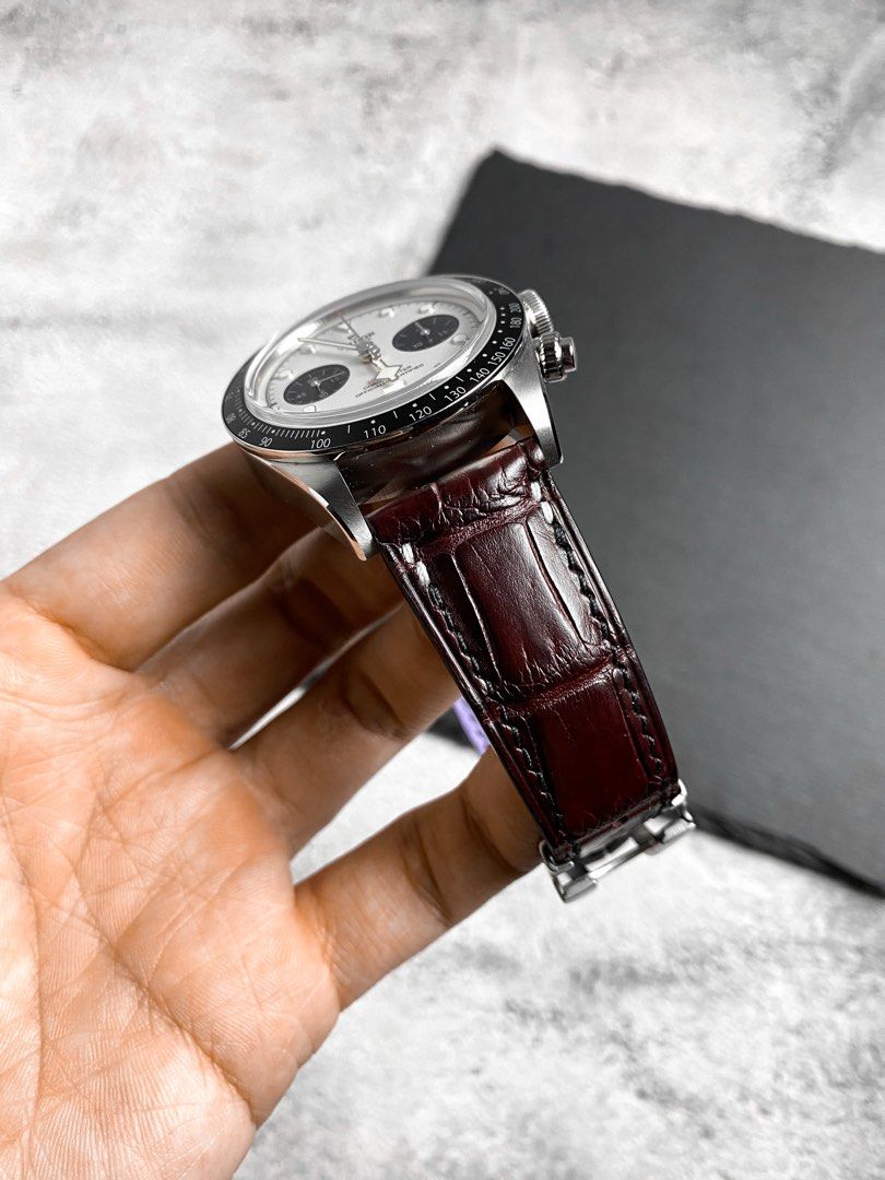 Handmade Burgundy Alligator Leather Watch Strap for Tudor Black Bay Chronograph Panda Luxury Watches on Carousell