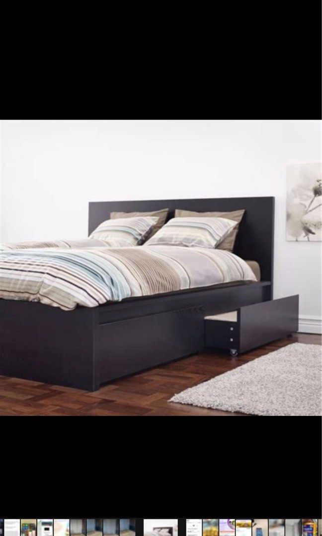 IKEA MALM Bedframe with 4 storage boxes, Furniture & Home Living