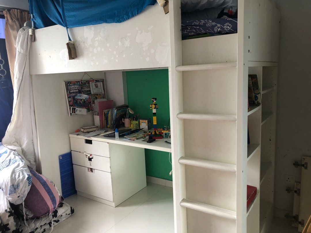 IKEA Stuva loft bed with table, drawers and shelf, Furniture & Home