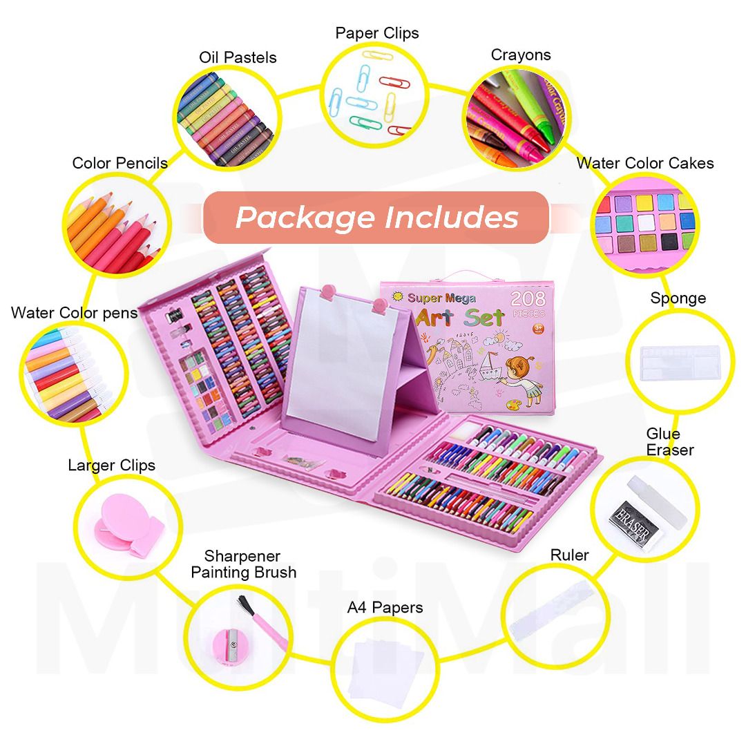 Art Supplies,208 Piece Drawing Painting Art Kit, Gifts for Kids Girls Boys  Teens, Art Set Case with Clipboard, Coloring Papers, Drawing Papers, Oil  Pastels, Crayons, Colored Pencils, Watercolor Cakes