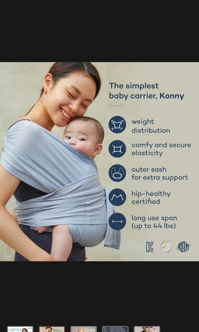 Konny Baby Carrier Summer in Charcoal (L), Babies & Kids, Going Out