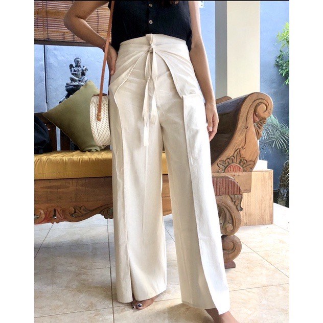 Linen Wrap Pants, Women's Fashion, Bottoms, Other Bottoms on Carousell