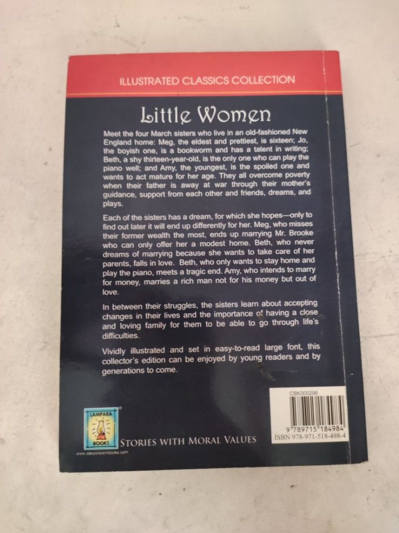 Little Women (with illustrations) (Category: Storybooks) located in Malabon City. Submitted by adicloset (Listing ID 1228268102, Image 2). Description: Little Women by Louisa May Alcott Part of the llustrated Classics Collection Details: -with colored illustrations - published by Lampara books Quality as good as new! PM for inquiries..