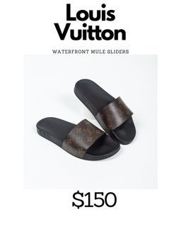 USED $1090 LOUIS VUITTON Monogram Bom Dia Mule Sandals 38 Black