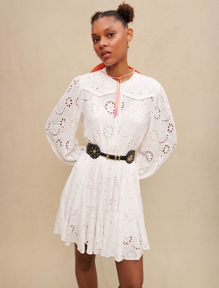 MAJE Embroidered White lace crochet mini dress Women s Fashion Dresses Sets Dresses on Carousell