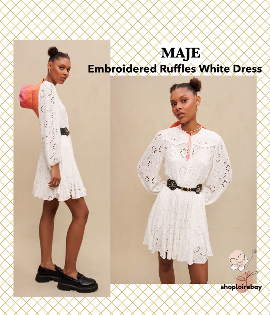 MAJE Embroidered White lace crochet mini dress Women s Fashion