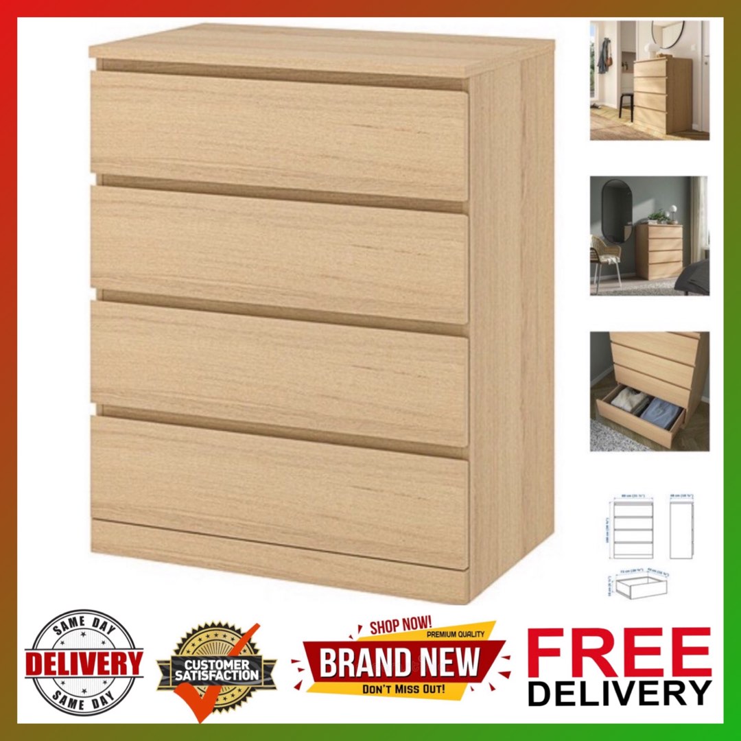 MALM Chest of 4 drawers stained oak malm, ikea drawer Malm Brimnes