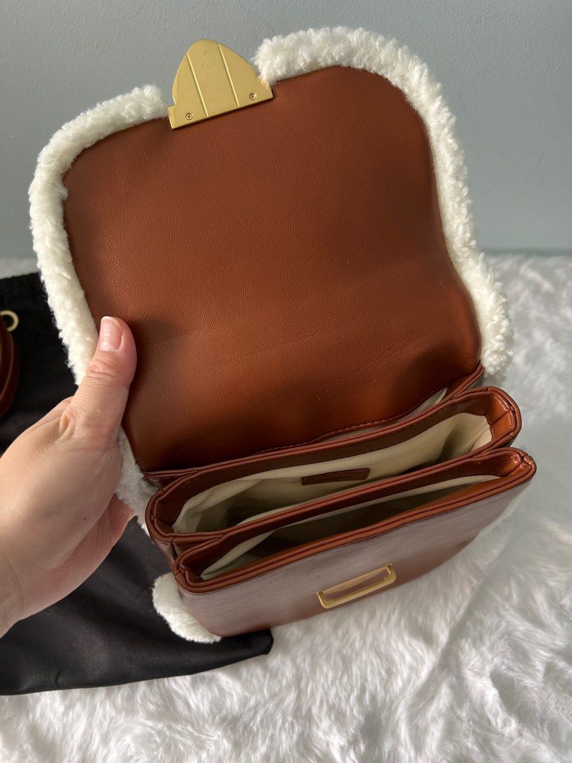 Mini Quilted Faux Fur Shoulder Bag - Brown