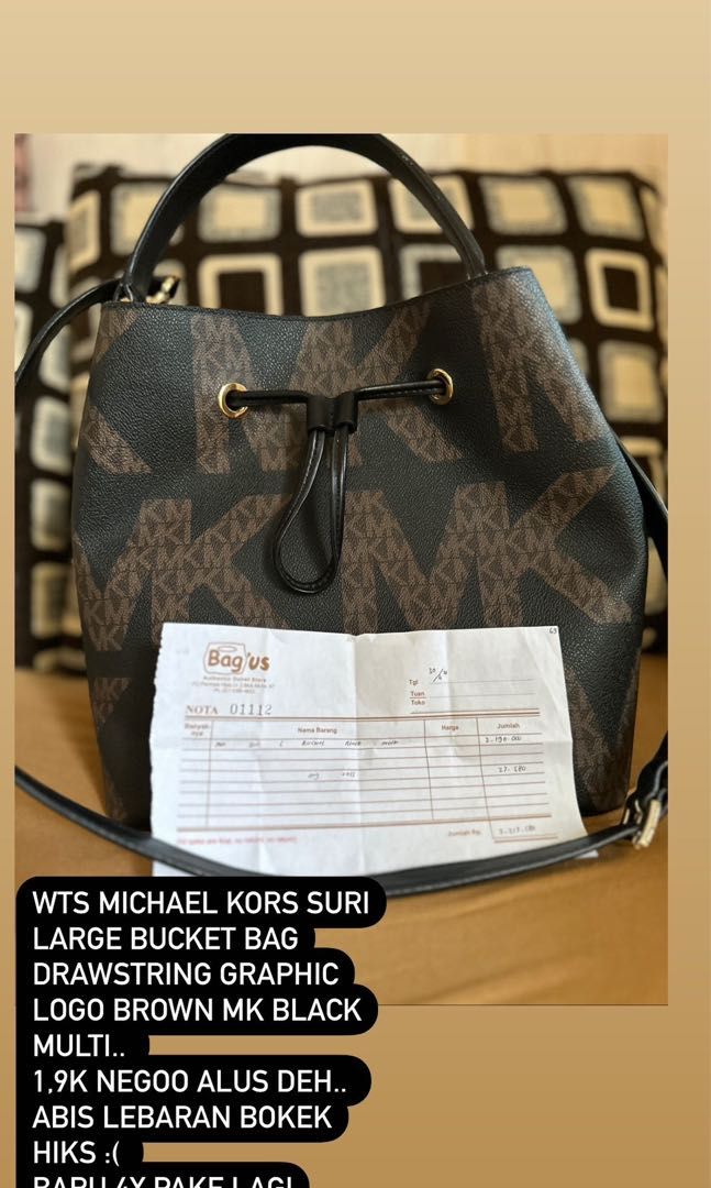 Michael Kors Suri Large Bucket Bag Drawstring Graphic Logo Brown