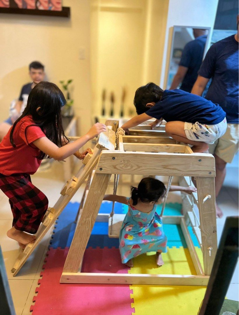 Montessori Mini Jungle Gym (Category: Infant Playtime) located in Mandaluyong City. Submitted by jenwoodworks (Listing ID 1228320028, Image 1). Description: Mini Jungle Gym. 6in1. Best for Infants to Toddler years. 3ft height and 3ft width. Guaranteed affordable but quality product! Best for limited spaces but wanted unlimited learning and fun for kids. ❤️ Few slots left for preorder..