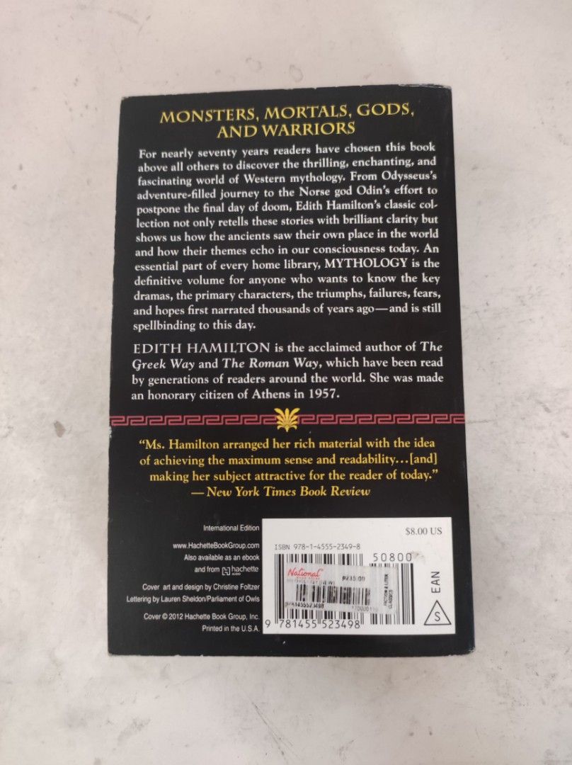 Mythology by Edith Hamilton (Category: Storybooks) located in Malabon City. Submitted by adicloset (Listing ID 1228267299, Image 2). Description: Title: Edith Hamilton's Mythology RFS: Decluttering MOP: Gcash MOD: J&T or Mr. Speedy.