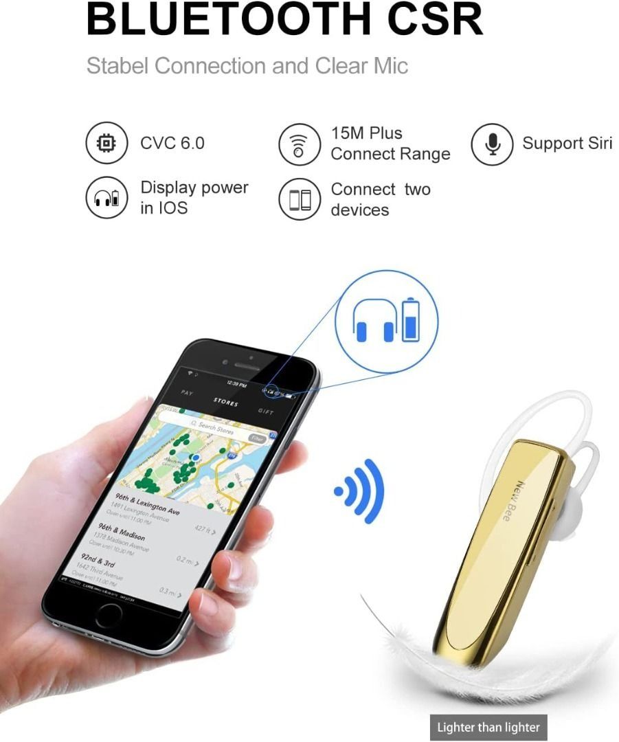 New bee Bluetooth Earpiece V5.0 Wireless Handsfree Headset 24 Hrs