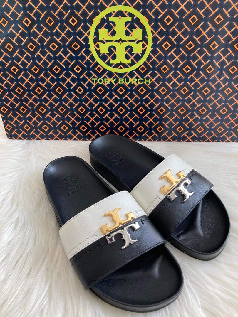 Tory burch black deals and white slides