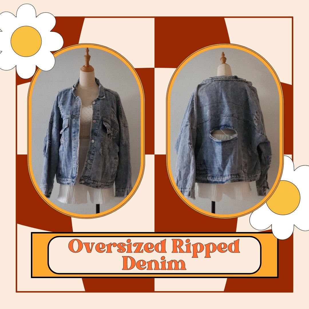 Oversized Ripped Vintage Denim Jacket, Women's Fashion, Coats, Jackets ...