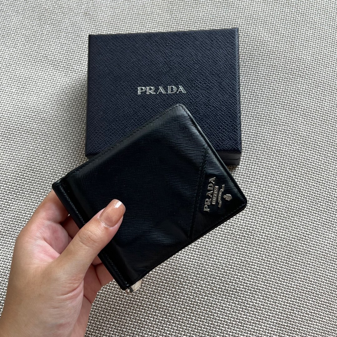 Authentic Prada logo plaque money clip wallet black, Men's Fashion, Watches & Accessories