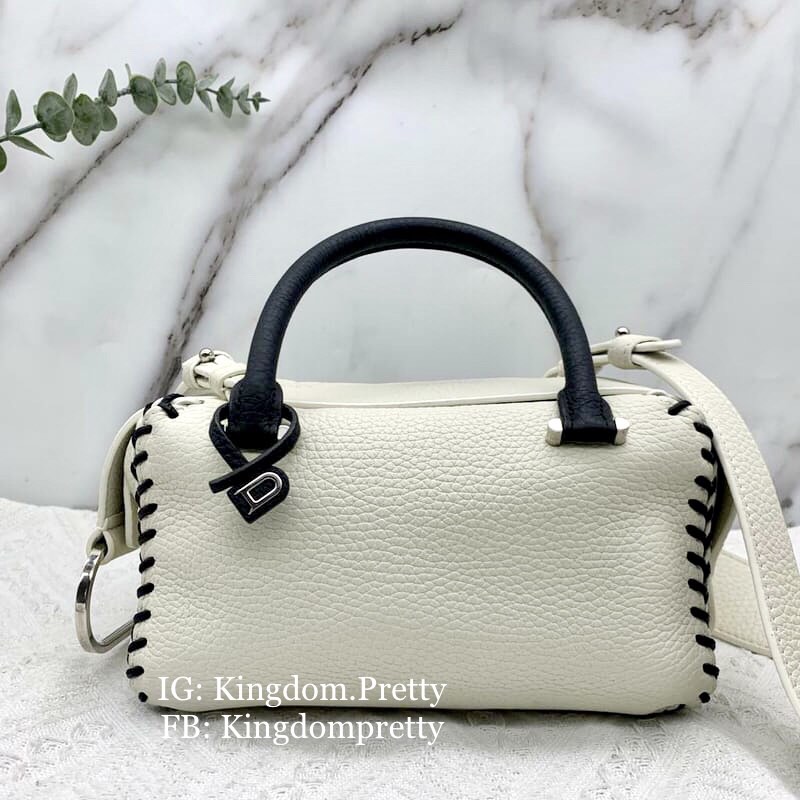 Preorder Delvaux Cool Box Mini Size in White and Black Whipstitch on