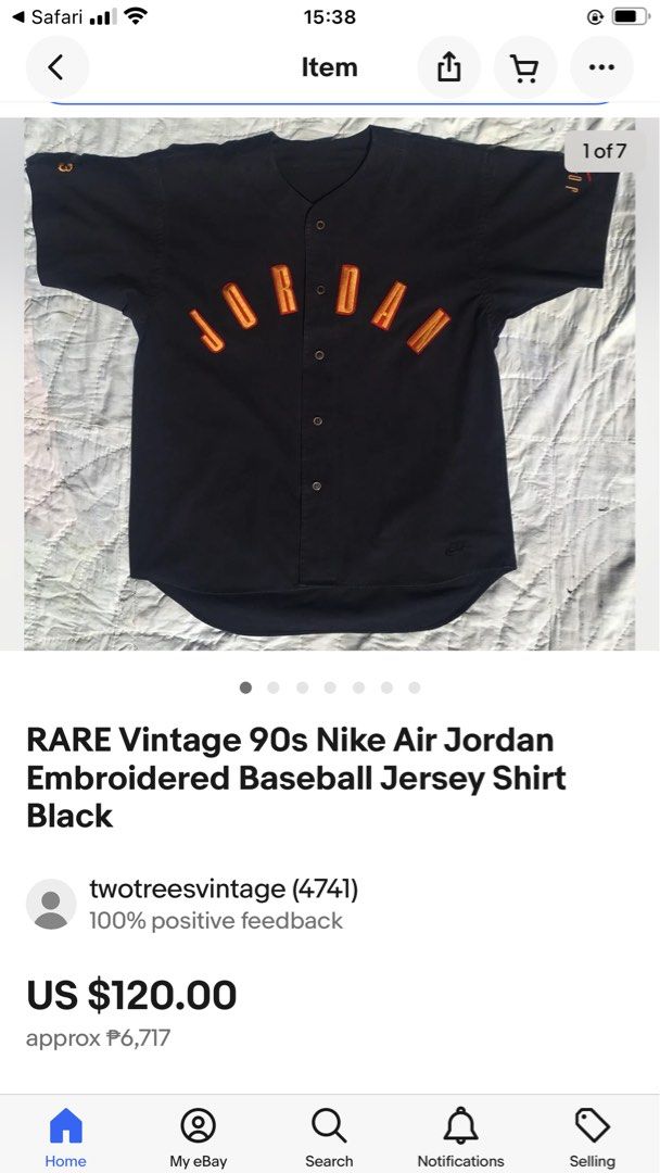Vintage 90s Nike Air Jordan Baseball Jersey Size M Embroidered Rare