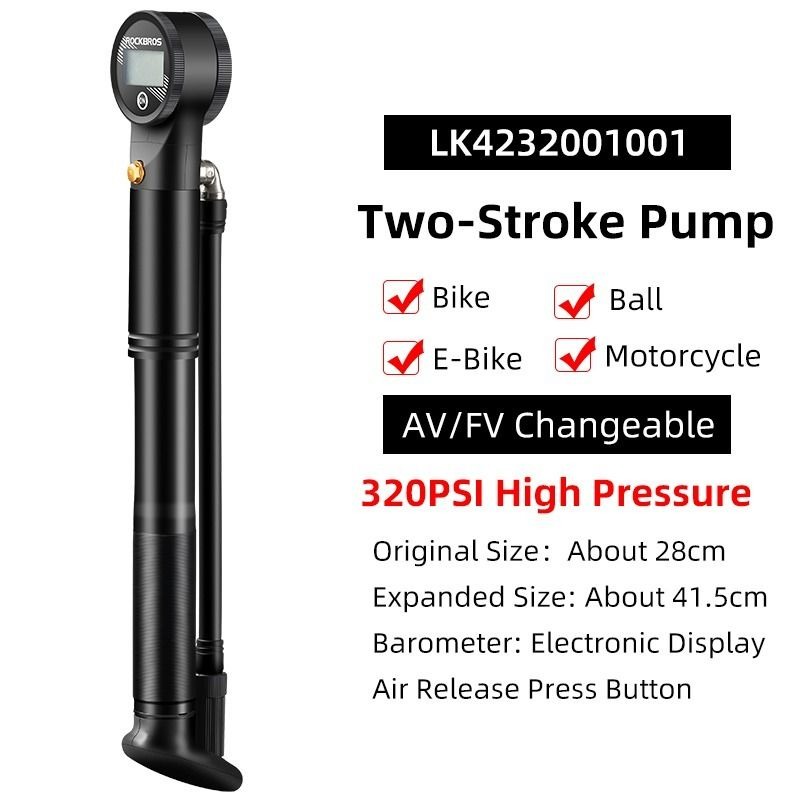 ROCKBROS Bike Tire/Shock Pump Portable Bicycle Pump, 320PSI High