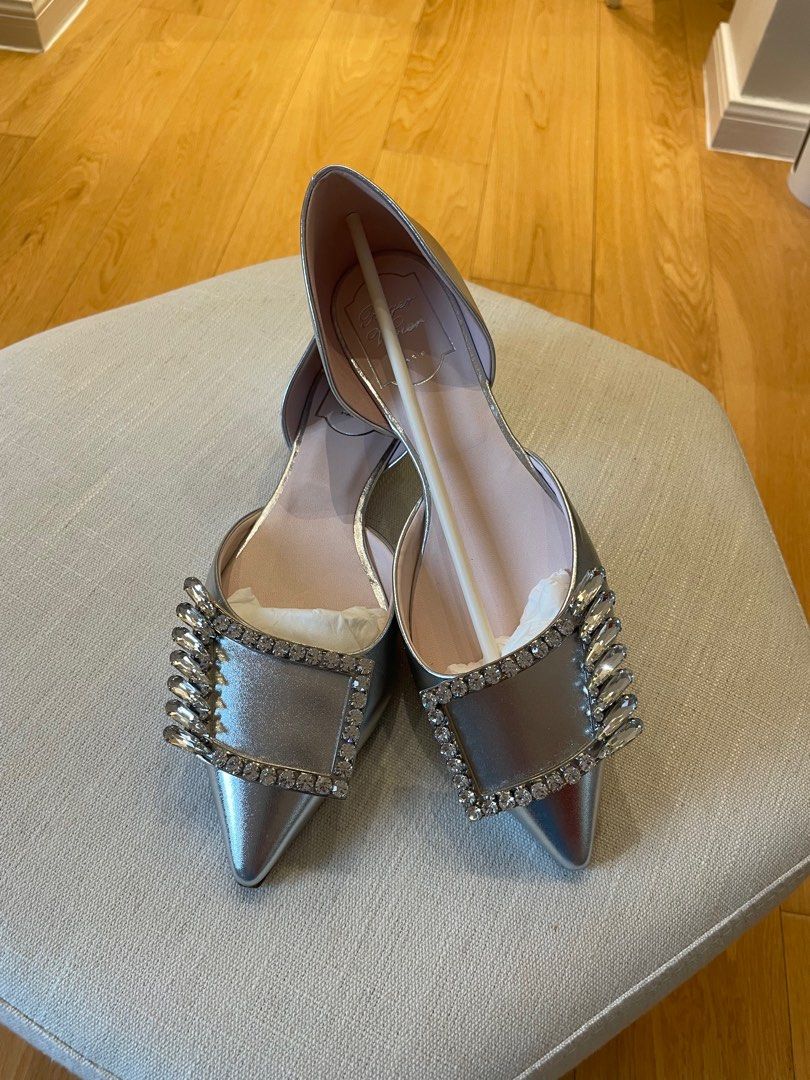 Roger Vivier Silver Flats with Crystal Buckles
