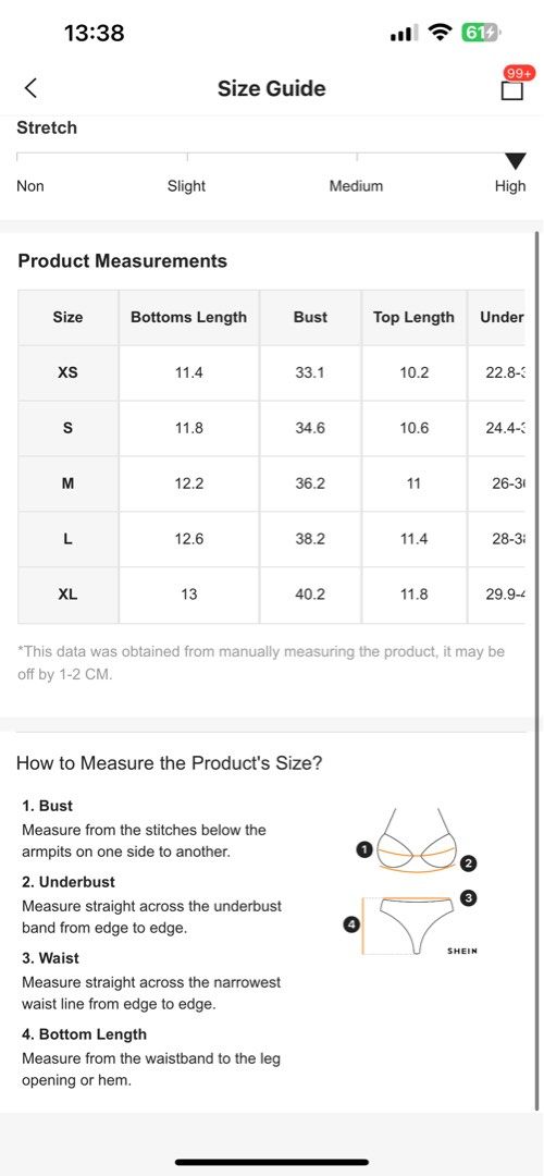 Shein swimwear size chart outlet