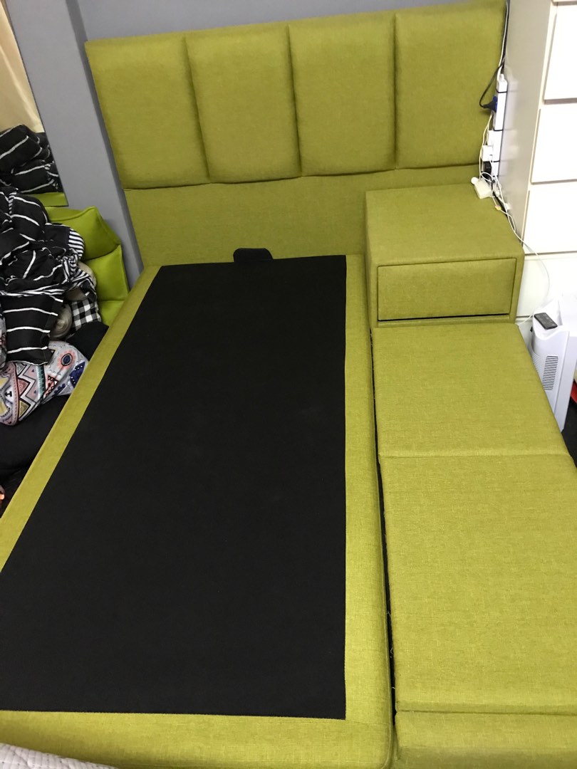 Single size storage bed frame with headboard and side drawer, Furniture