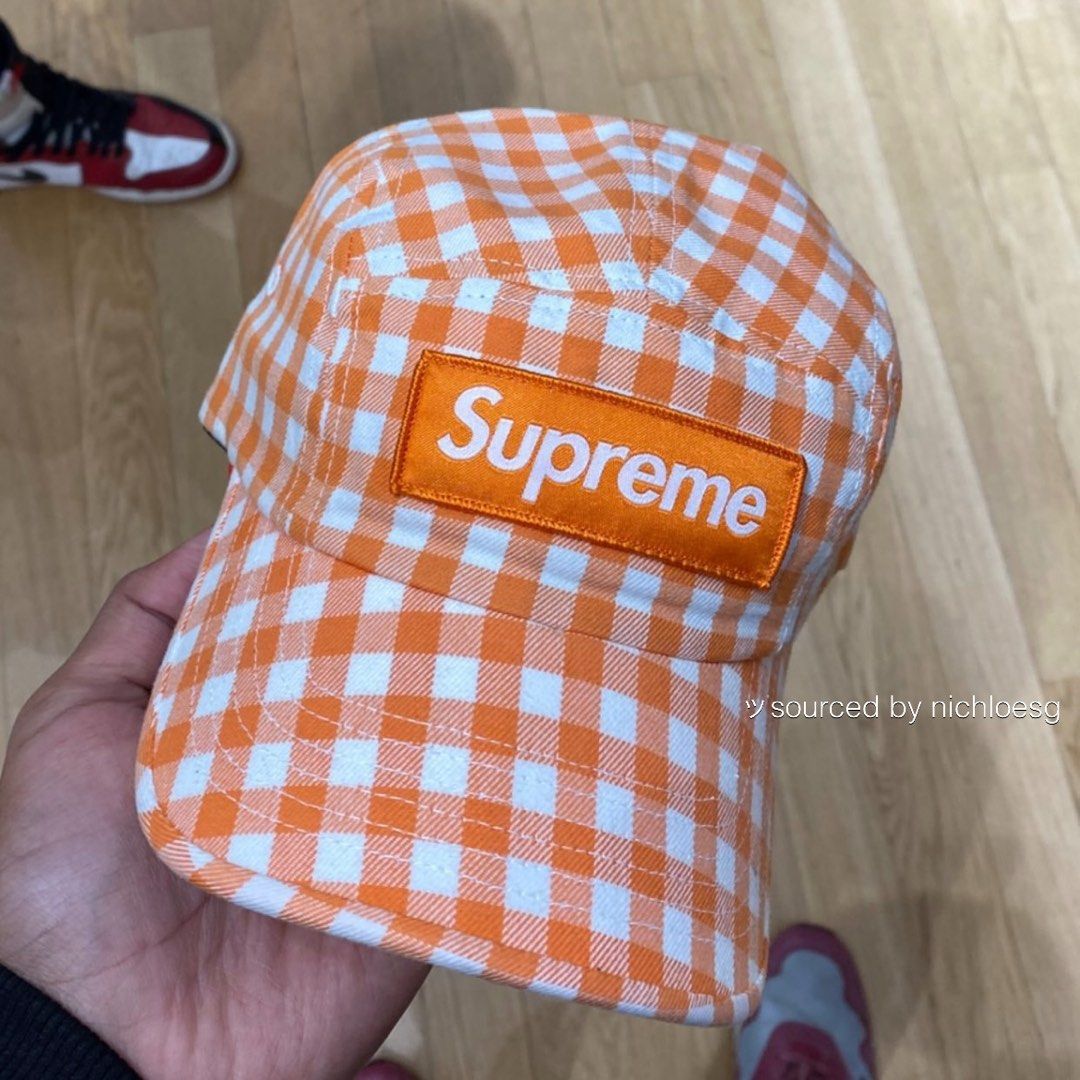５５％以上節約 Supreme Gingham Camp Cap ギンガムチェックオレンジレンジ｜メンズ 帽子