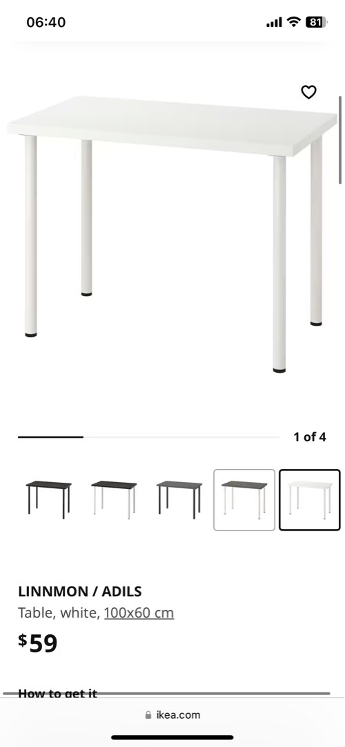 Table (white, ikea, LINNMON), Furniture & Home Living, Furniture