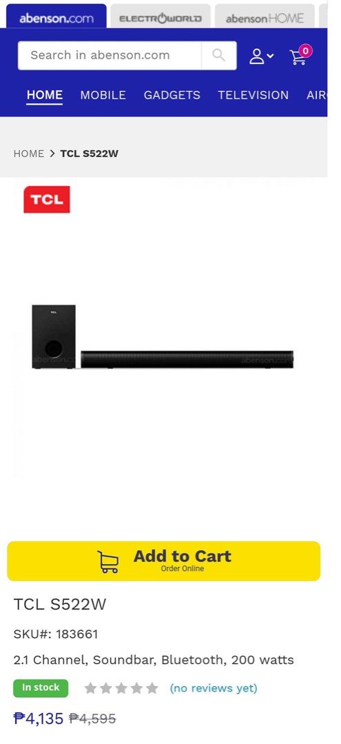 TCL S522W 2.1ch Soundbar Speaker System, Audio, Soundbars, Speakers ...
