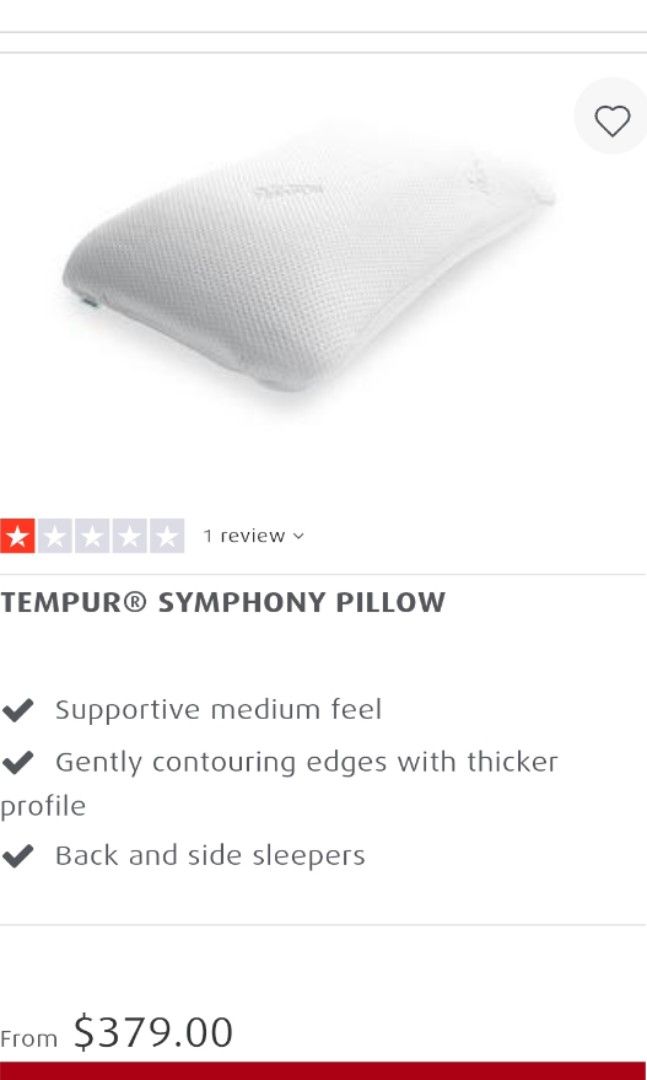 Tempur Symphony pillow, Furniture & Home Living, Bedding & Towels on