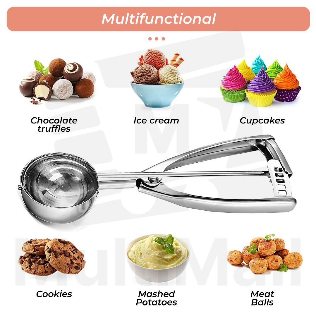 3 Pack Stainless steel Ice Cream Scoop Set with Trigger Cookie Dough and  Water Melon Scoops Cup Cake Muffin Scoopers Small Medium Large Size 