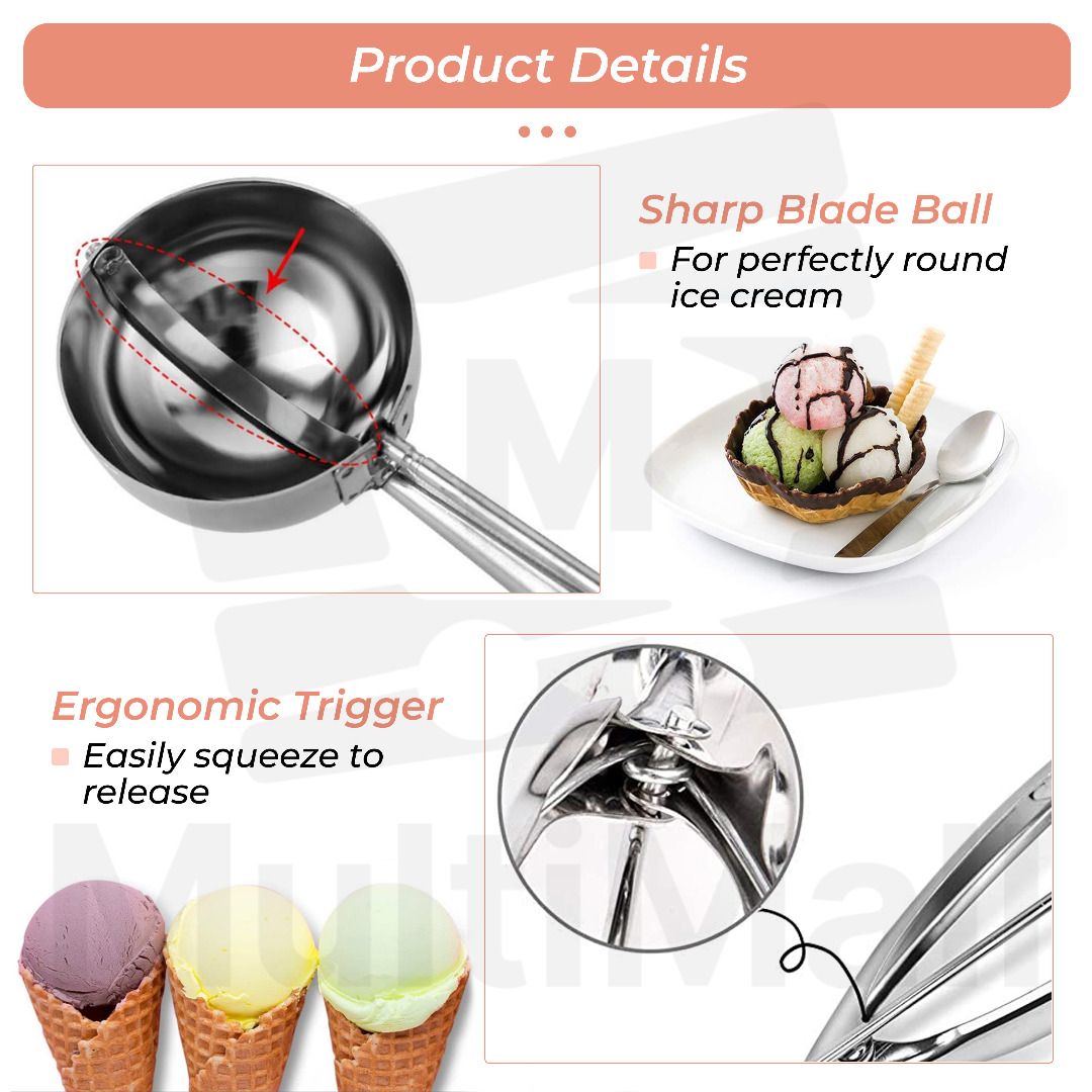 Ice Cream Scoop with Trigger Include Stainless Steel Heavy Duty Cookie  Dough Scoop for Baking Melon Baller Meatball Cupcake Muffin[S] 