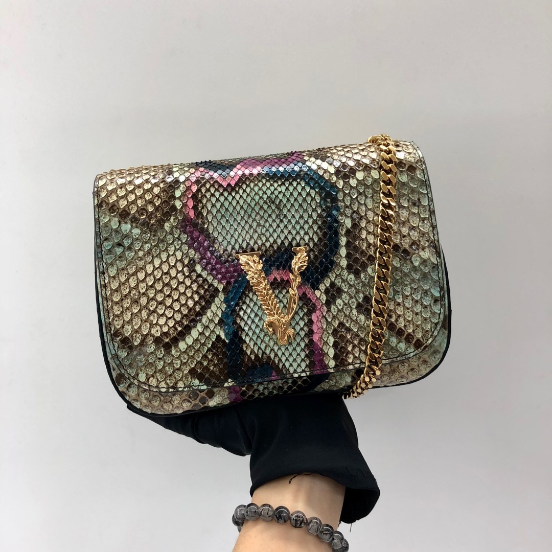 VERSACE PYTHON SNAKE SKIN CHAIN SHOULDER BAG 237012782W
