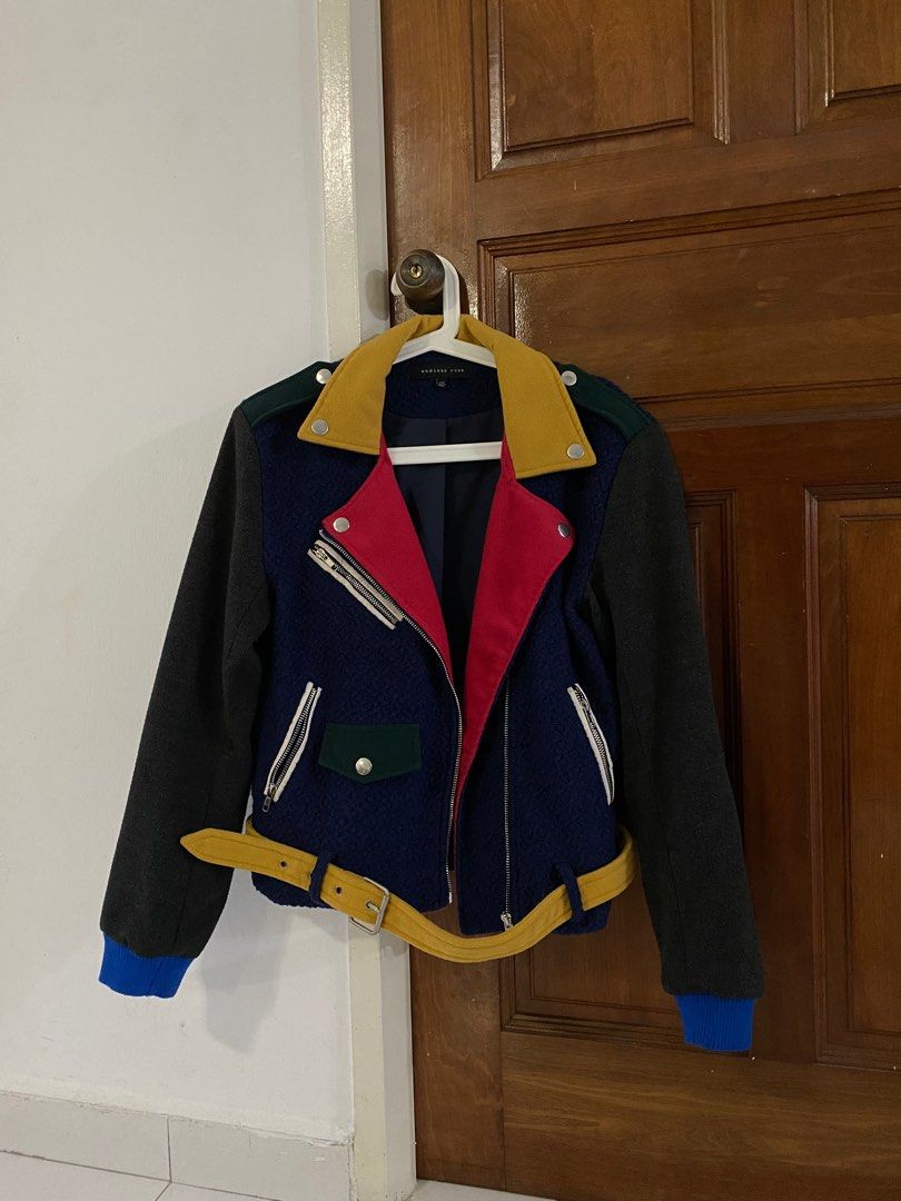 Colorblock moto jacket store